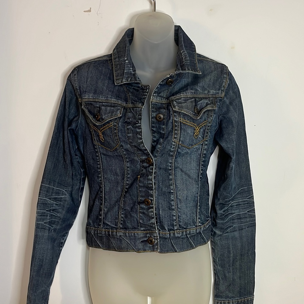 Blue Asphalt Jean Jacket Women's Size S Blue Distressed Denim Trucker Jacket